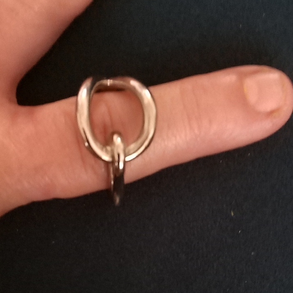 Hermes Polished Silver Open Loop Ring with Dangle